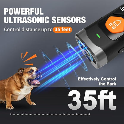 3X Ultrasonic Anti Barking Device for Dogs – 6 Training Modes, 35FT Range, Rechargeable Humane Dog Bark Deterrent Device with Flashlight for Indoor & Outdoor Use (Black)