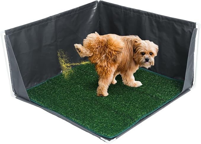 Dog Pee Pad Holder with High Walls, Portable Dog Litter Box for Inside Potty, Splash-Proof No Spill Pee Shield Pad Holder Tray for Puppies Small and Medium Dogs (Grey, Pee Pad Holder w/Grass Turf)