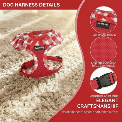 SuperBuddy Upgraded Soft Mesh Dog Harness, Super Breathable Lightweight Pet Harnesses for Puppy Dogs Outdoor Walking, Red Dog Harness -XSmall