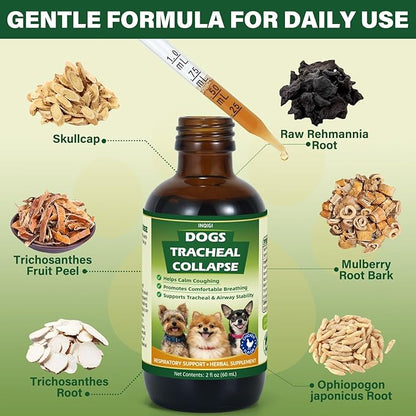 Dogs Tracheal Collapse Relief, Collapsed Trachea Treatment for Dogs, Helps Reduce Dry Cough & Support Easy Breathing, Natural Trachea Supplement, Chicken Flavor - 2 fl oz