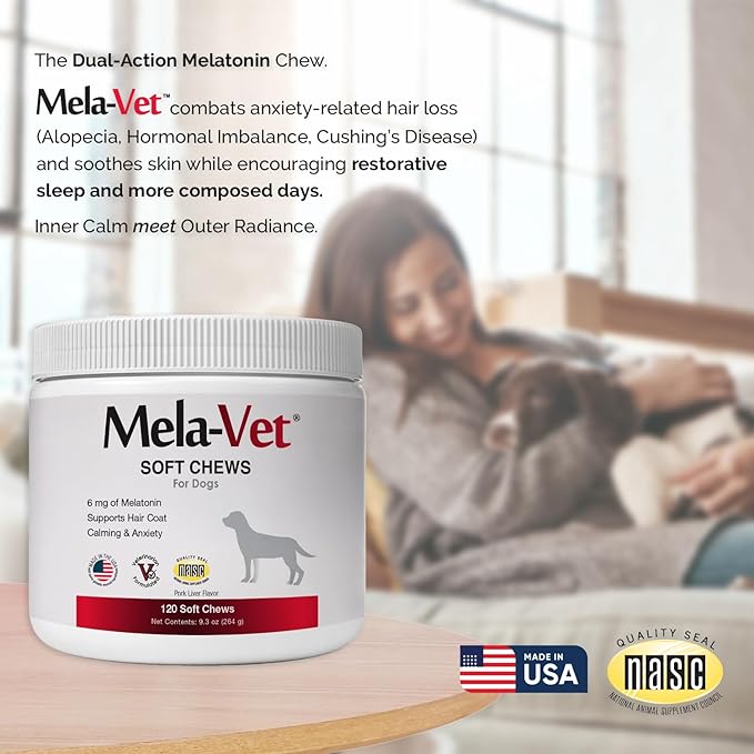 Melatonin Calming Soft Chews for Dogs, Vet-Formulated to Provide Relaxation & Anxiety Relief, Helps Reduce Stress & Tension-Supports Healthier Skin & Coat.120 Tasty Soft Chews.