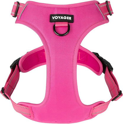 Voyager Dog Harness Dual Leash Attachment No-Pull Control Adjustable Soft but Strong Pet Harness for Medium and Large Dogs with 3M Reflective Technology, Fuchsia Nylon, XL (Chest: 28-37")