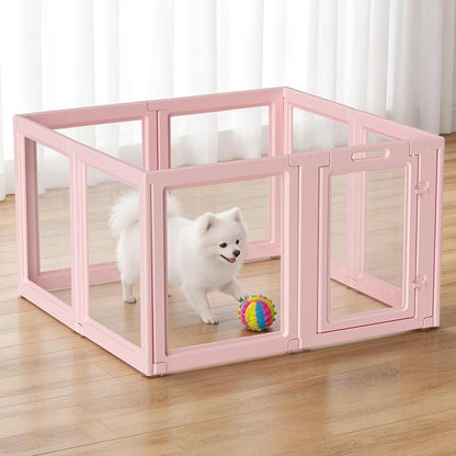 DIY Clear Acrylic Dog Playpen House,Quick Easy Assembly and Disassembly,Strong Floor Suction,Indoor and Outdoor Use,Easy Cleansing Puppy Fence (Skin Pink, 23.6" H, 8PCS)