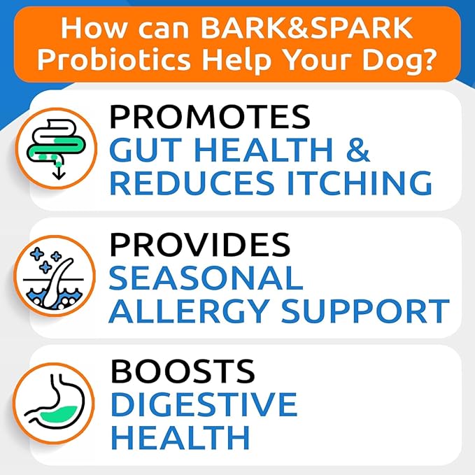 Bark&Spark Dog Probiotics & Digestive Enzymes (Gut Health) Allergy & Itchy Skin - Pet Diarrhea Gas Treatment Upset Stomach Relief, Digestion Health Prebiotic Supplement Dog Treats (240Ct Chicken)
