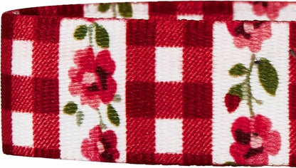 Blueberry Pet Spring Scent Inspired Dainty Flower Dog Collar, Red Check, Adjustable Dog Collar for Small Dogs, Size Small, Neck 12-16"