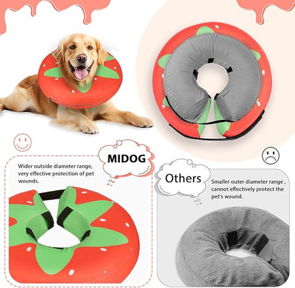 MIDOG Soft Inflatable Dog Cone,Donut E-Collar Alternative for After Surgery, Prevents Licking,Allowing Normal Eating & Vision,Comfortable Recovery Collar for Small Medium Large Dogs&Cats,Strawberry-L+