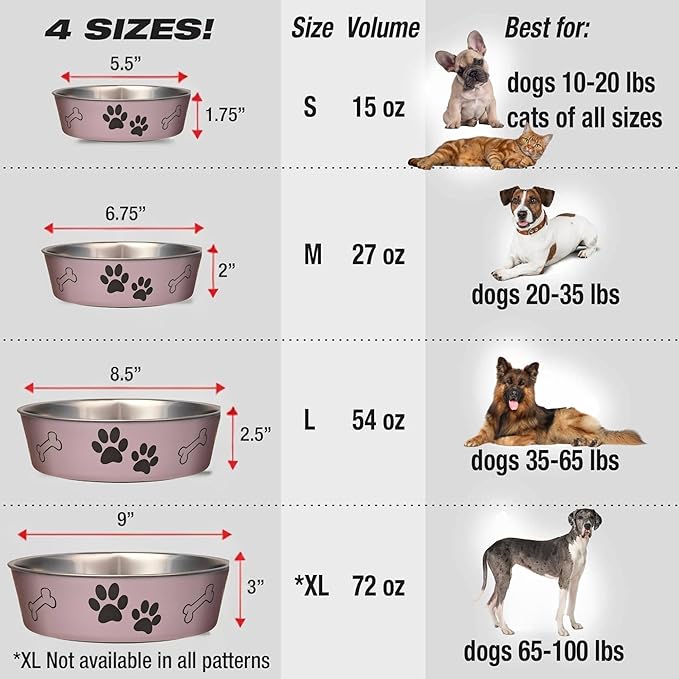 Loving Pets Bella Dog Bowls- Stainless Steel Dog & Cat Bowls - Spill Proof Dog Food Bowl, Cat Bowl, Puppy Essentials & Pet Supplies Great for Home & Travel (Large 35-65 lbs, Grape)