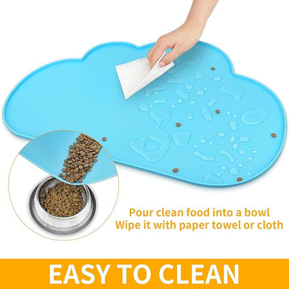 Ptlom Pet Placemat for Dogs and Cats, Non-Slip Waterproof Dog Feeding Mats Prevent Food and Water Overflow, Puppy Bowl Mat Suitable for Small, Medium and Large Pets, Silicone, Sky Blue