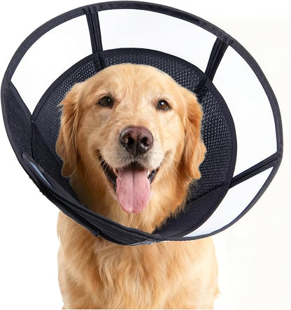 Soft Dog Cone, Stop Licking Deep Pet Recovery Collar After Surgery for Large Medium Dogs, Clear Plastic Breathable Elizabethan Head Neck Circle, Adjustable Comfortable Cones 25cm /10" Long (L Black)