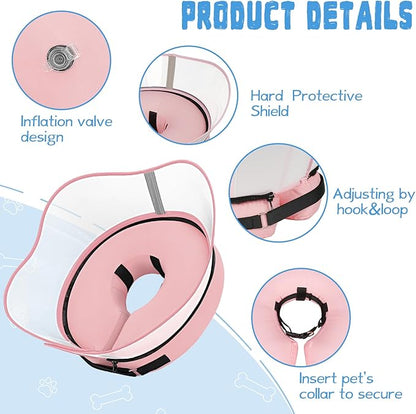 Elevated Inflatable Dog Cone Collar Alternative After Surgery, Dog Donut Collar, Soft Pet Cone to Stop Licking for Small Medium Large Dogs