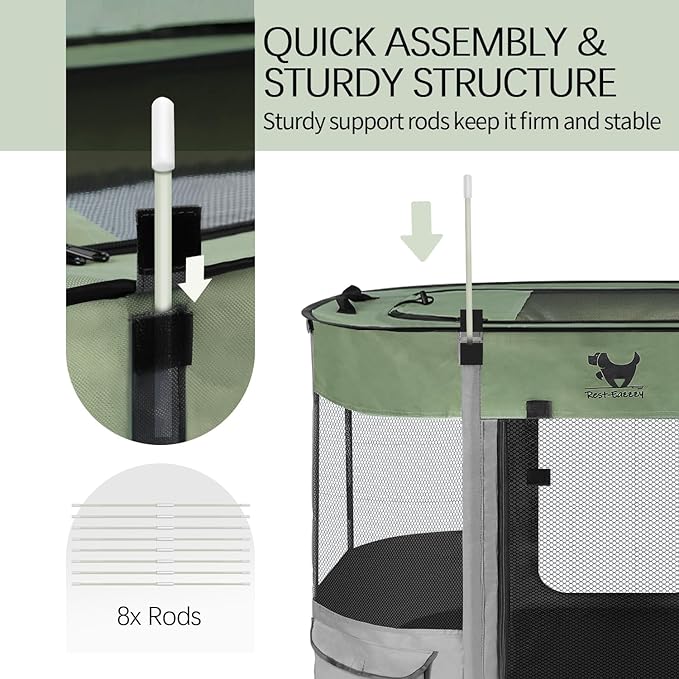 Rest-Eazzzy Dog Playpen, Foldable Kitten Playpen for Medium Dogs, Portable Pet Puppy Playpen with Removable Shade Cover, Indoor Outdoor Travel Camping Use for Small Pets with Carrying Case (L, Green)