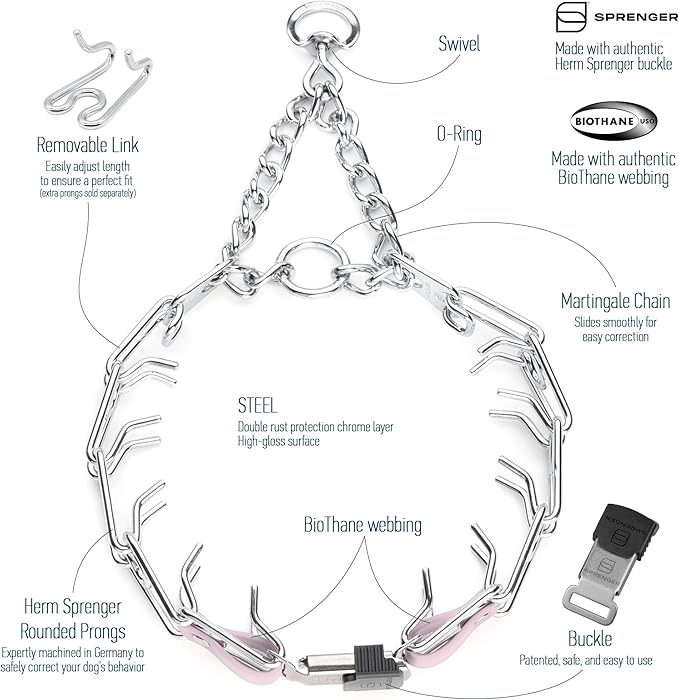 Herm Sprenger Chrome Plated Steel Dog Collar with Quick Release ClicLock Buckle and Biothane Insert Training Collar for Dogs Made in Germany (Pastel Purple, 25in x 4.0mm(Neck Size up to21-22in))