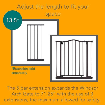 MyPet Windsor Arch Hold-Open & Auto-Close Pressure-Mount Pet Gate: Heavy-Duty Steel Gate 28.5in Tall Comes with Two 5in Extensions from 28in to 38in Wide in Matte Bronze