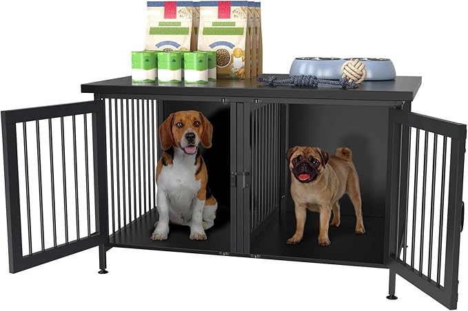 GDLF Double Dog Crate with Divider for 2 Small or 1 Dog, Furniture Style Kennel Indoor Cage with Removable Panel (Int.dims:36.2”Wx24.5”Dx21”H), Black