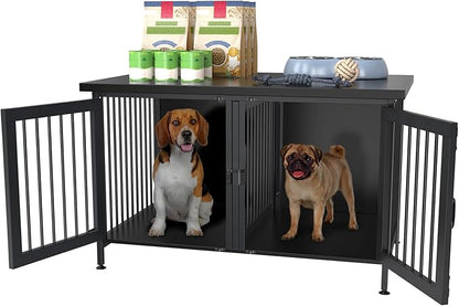 GDLF Double Dog Crate with Divider for 2 Small or 1 Dog, Furniture Style Kennel Indoor Cage with Removable Panel (Int.dims:36.2”Wx24.5”Dx21”H), Black
