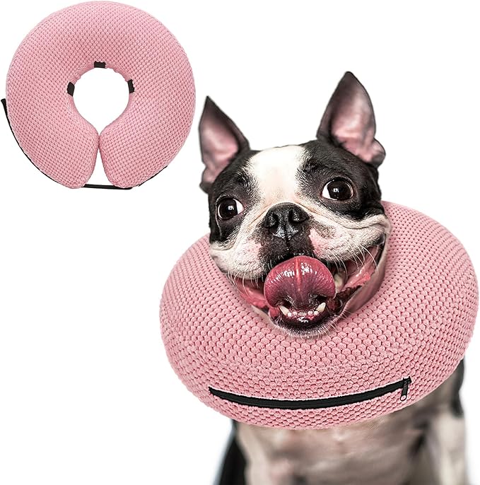 Supet Inflatable Dog Cone Collar for Dogs to Stop Licking, Dog Donut Collar After Surgery, Soft Pet Cone for Small Medium Large Dogs Pink 02 S
