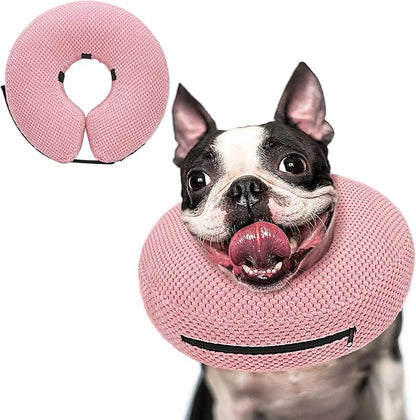 Supet Inflatable Dog Cone Collar for Dogs to Stop Licking, Dog Donut Collar After Surgery, Soft Pet Cone for Small Medium Large Dogs Pink 02 S