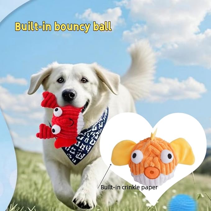 Interactive Squeaky Dog Chew Toy,No Stuffing Interactive Chew Toy for Small Medium Large Dogs, Training Reward Gift for Pets(Yellow Fish)