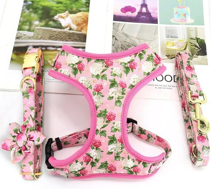 Beirui Cute Girl Dog Collars, Harnesses & Leashes Set - Adjustable Dog Collar and Leash Set with Flower - Soft Mesh Dog Vest Harness for Puppies Small Medium Dogs (Pink,M)