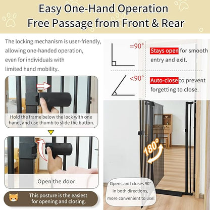 Lumizone Extra Tall Cat Gate 61.02" High Pressure Mounted Extra Wide 2025 New (17 Sizes) 1.37" Gap No Drilling Auto-Close One-Handed Operation Tall Pet Gate for Dogs(Black, 61.02" H x 29.92"-59.44" W)