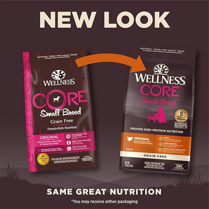 Wellness CORE Dry Dog Food, Small Breed, Grain-Free, High Protein, Natural, Original Turkey & Chicken Recipe, (4-Pound Bag)