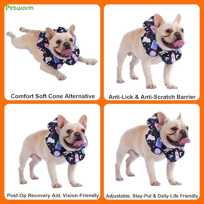 PetWarm Dog Recovery Collar, Recovery Collar for Dogs, Lightweight Soft Flower Design, Comfortable Neck Protector Helps Discourage Licking, Post-Visit Protective Collars, Cosmic Print, Purple, L