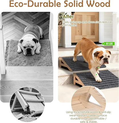 2 Pack Dog Ramp Stairs for Small Dogs – 2-in-1 Solid Wood Pet Ramp & Calf Stretcher, Supports 170lbs, Non-Slip Carpet, Gentle Slope for Senior/Injured/Aging Dogs, Indoor/Gym Use, No Assembly Required
