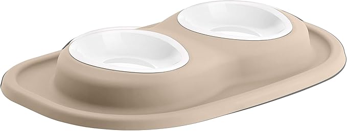 WeatherTech Double Low Pet Feeding System w/Plastic Dog/Cat Bowls - 8 oz (1 Cup) Tan (PDL0801TN)