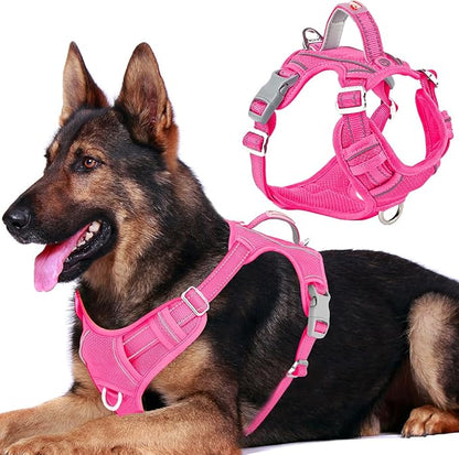 BARKBAY Dog Harness No Pull with ID Tag Pocket - Heavy Duty, Reflective, Easy Control for Large Dogs(Pink,XL)
