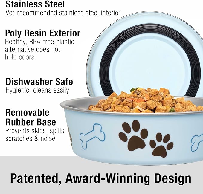 Loving Pets Bella Dog Bowls- Stainless Steel Dog & Cat Bowls - Spill Proof Dog Food Bowl, Cat Bowl, Puppy Essentials & Pet Supplies Great for Home & Travel (Large 35-65 lbs, Murano Blue)
