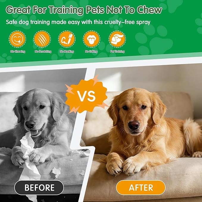 2 Bottles Bitter Apple Spray for Dogs - No Chew Spray for Dogs to Stop Barking Marking and Nibbling - Natural Ingredients Dog Repellent Spray for Furniture and Your Belongings Green