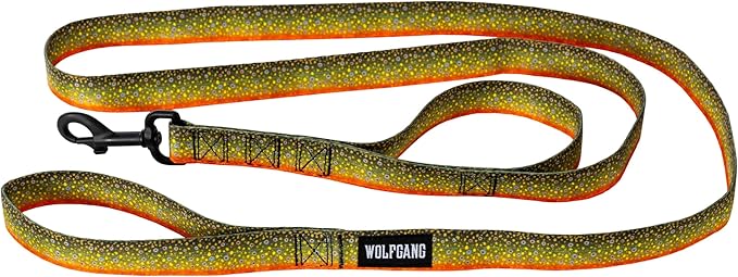 Wolfgang Heavy Duty Dog Leash, Pull-Tested for Walking & Training, BrookTrout Print, Dual Handle Large