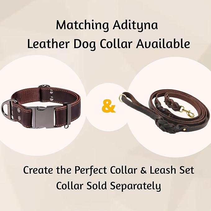 ADITYNA - Double Handle Leather Dog Leash 6ft - Heavy Duty Braided Dog Leash with Traffic Handle - Lead for Training and Walking Medium Large Breeds (Brown, Two Handles 6 Foot x 3/4")