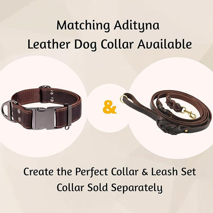 ADITYNA - Double Handle Leather Dog Leash 6ft - Heavy Duty Braided Dog Leash with Traffic Handle - Lead for Training and Walking Medium Large Breeds (Brown, Two Handles 6 Foot x 3/4")