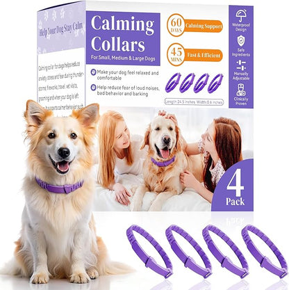 Calming Collar for Dogs 4 Pack, Purple Dog Calming Collar for Anxiety & Stress Relief, Pheromone Dog Collar for Small Medium Large Dogs, Long‑Lasting 60 Days
