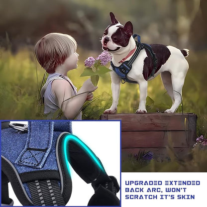 BUMBIN Dog Harness for Large Dogs, No Pull Adjustable No Choke Pet Vest with Dog Leash Fit Smart Reflective Pet Walking Harness for Training Easy Control Soft Handle Denim Blue XL