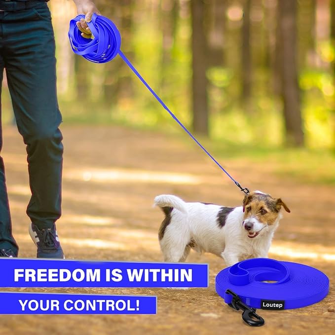 Waterproof Dog Leash 10ft, 16ft, 30ft, 50ft PVC Recall Long Line Dog Leash Beach Swimming Tracking Training Dogs Lead for Small, Medium and Large Dogs