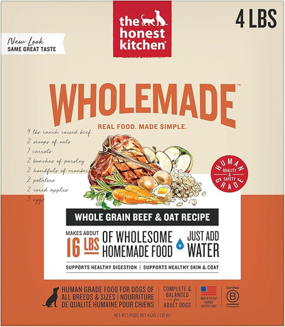 The Honest Kitchen Human Grade Wholemade™ Dehydrated Dog Food, Whole Grain Beef & Oat, 4 lb (makes 16lbs)