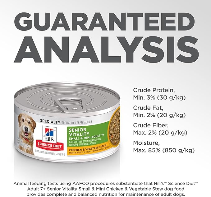 Hill's Science Diet Adult 7+ Senior Vitality Small & Mini Wet Dog Food, Chicken & Vegetable Stew, 5.5 oz. Cans, 24-Pack