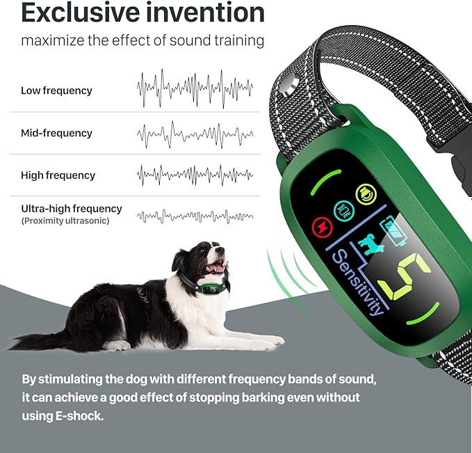 Dog Bark Collar, Rechargeable Smart Collar, Anti Barking Training Collar with 5 Adjustable Sensitivity Beep Vibration, Bark Collar for Large Medium Small Dogs (Green)
