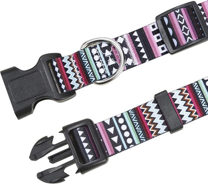 Mihqy Dog Collar and Leash Set with Bohemia Floral Tribal Geometric Patterns - Soft Ethnic Style Collar Adjustable for Small Medium Large Dogs(Bohemian Purple Set,XS)