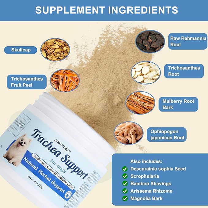 Trachea Support for Dogs, Collapsed Trachea Treatment for Dogs, Herbal Supplements Promote Smooth Breathing for Dog, Easy to Administer, Dog Supplements with Chicken Liver Flavor (4 OZ)