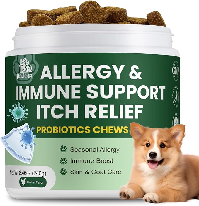 Probiotics for Dogs, Improve Itchy Skin Itchy Ears, Yeast Balance, Immune Support, Dog Probiotics (10 Billion CFU) for Dog Skin & Cost Care, Allergy Relief Chews + Vitamins Blend Chicken (120 Ct)