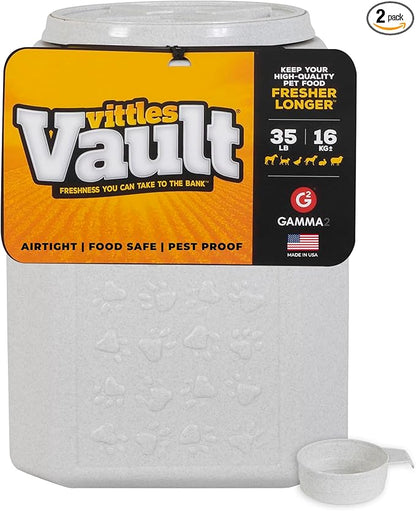 Vittles Vault Traditional Pet Food Storage Container For Dog Kibbles/Bird Seed/Oatmeal/Rice/Flour/Cereal, BPA Free Plastic, Sealed Airtight For Cat Food, Up To 35 lb, Made in USA, With Scoop, Gray