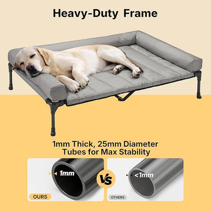 Veehoo Cooling Elevated Dog Bed Add Removable Waterproof Bolster Cushion Mat, Raised Pet Cot with Breathable Teslin Mesh, No-Slip Feet, Dog Couch Bed for Indoor Outdoor, 53 inches, Grey