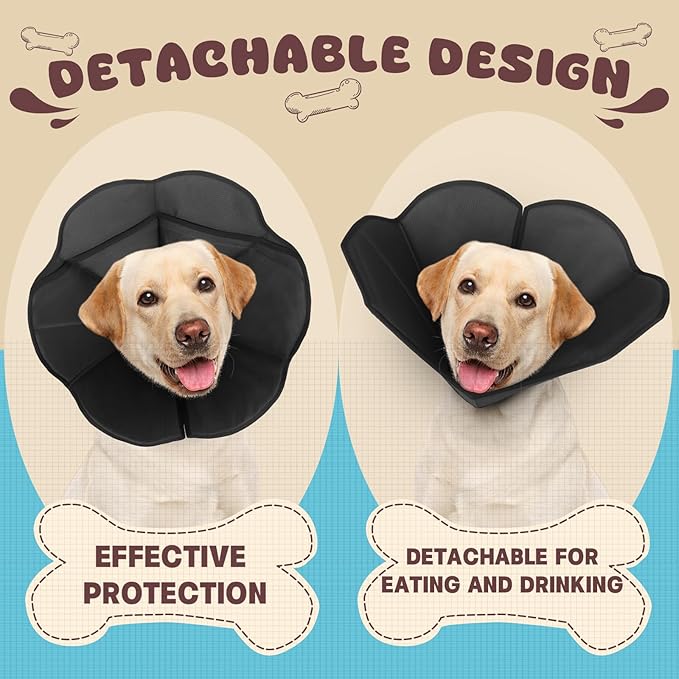 Dog Cone Collar Alternative, Partially Detachable Hard & Heavy Cone for Lab Golden GSD (Small&Medium Sized), Elizabethan Adjustable Protective Dog Neck Head Recovery Cone After Surgery Anti Licking