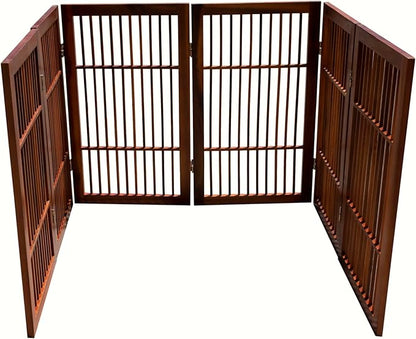 Urnporium Pet Dog Gate Freestanding, Strong Durable Folding Wooden Fence, Portable Acacia Hardwood Safety Barrier for Indoor & Outdoor Use (Brown Pet Gate, 6 Panel 30" Tall)