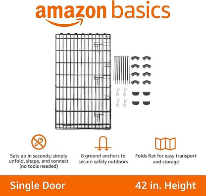 Amazon Basics Foldable Octagonal Metal Exercise Dog Playpen, Indoor/Outdoor, Single Door, 8 Panels, 24 x 42 Inches, Portable Pet Fence, Large, Black