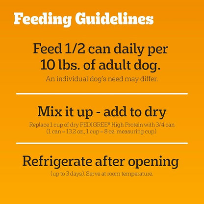 Pedigree High Protein Wet Dog Food, Adult Soft Canned Dog Food, Beef & Bison Flavor, 13.2 oz. Cans, 12 Count