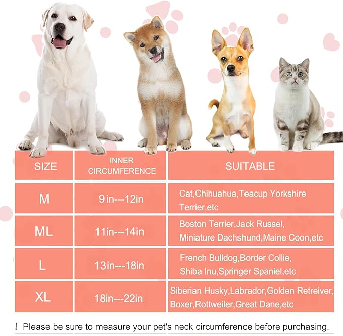 Inflatable Dog Cone Collar for Large Medium Small Dogs, Soft Dog Donut Collar Adjustable Recovery Cone for Pets After Surgery, Extra Enhanced Anti-Licking Guard Shield for Pets (ML, Orange)